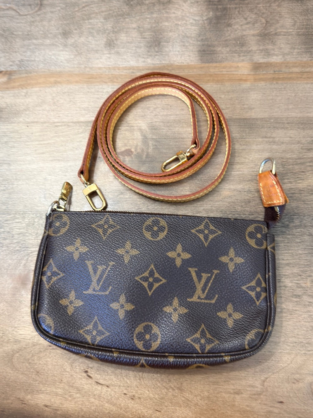 Louis Vuitton Monogram Mini Pochette with Vachetta Strap